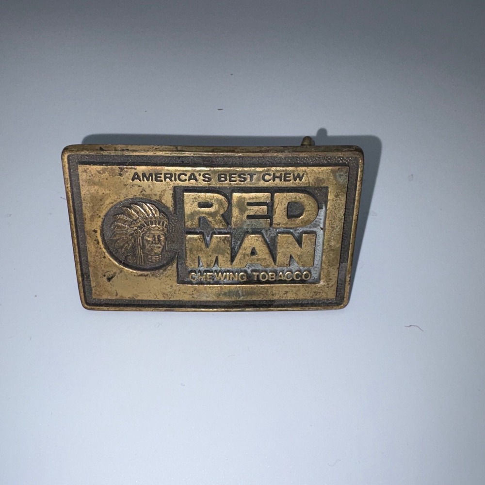 Vintage Red Man Chewing Tobacco Belt Buckle Solid Brass BTS Made in USA Western
